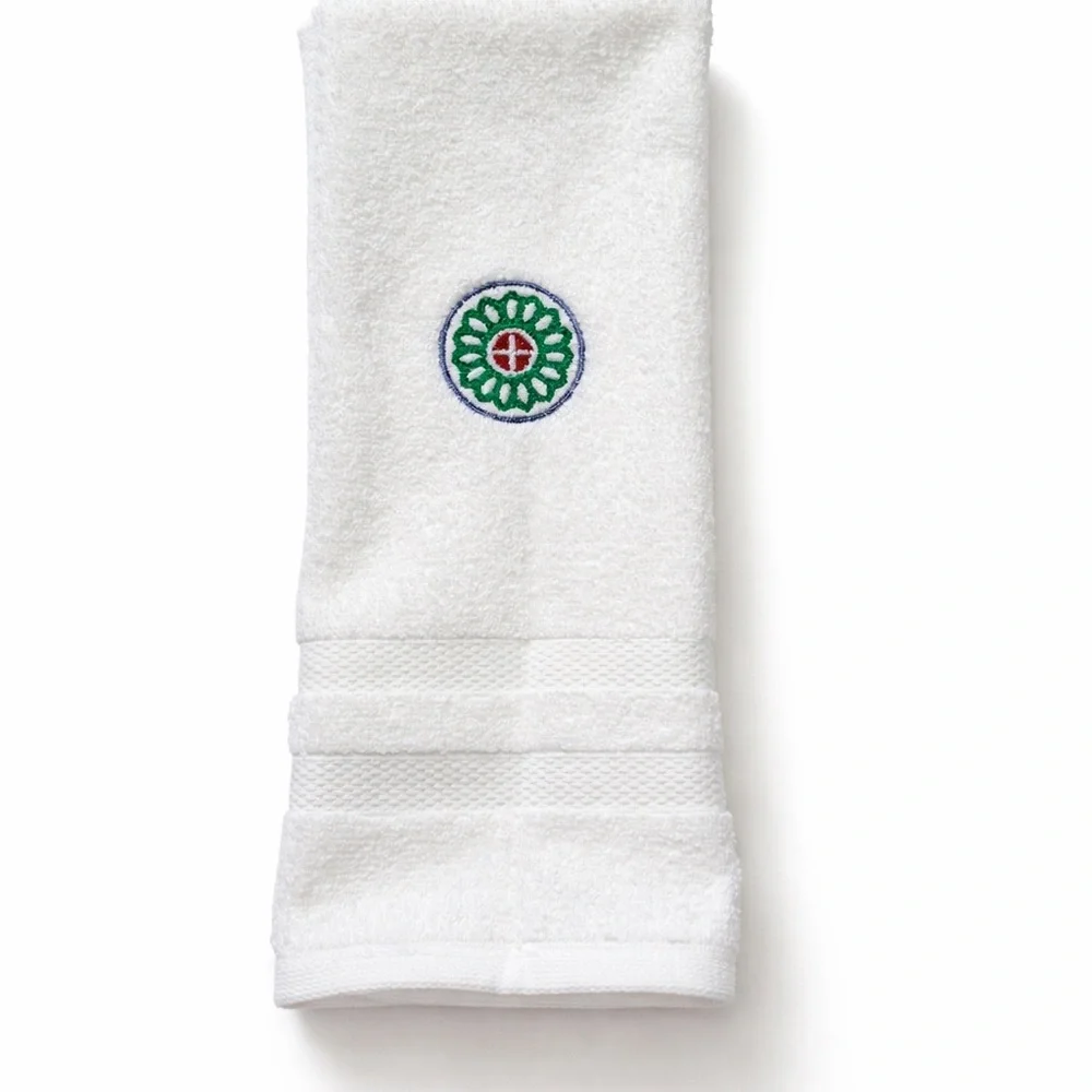 Mahjong One Dot White Embroidered Hand Towel - Hostess Gift 🎁 Mahj decor